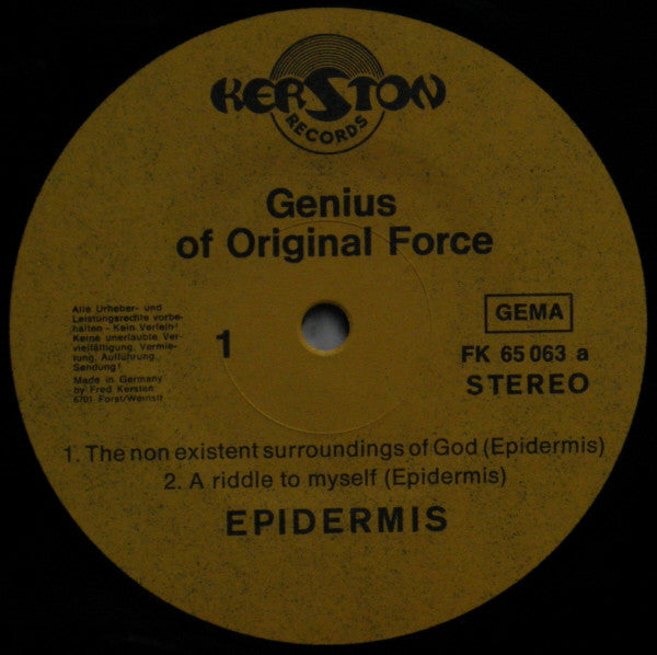 Epidermis – Genius Of Original Force - Mint- LP Record 1977 Kerston Germany Vinyl - Krautrock / Prog Rock / Art Rock