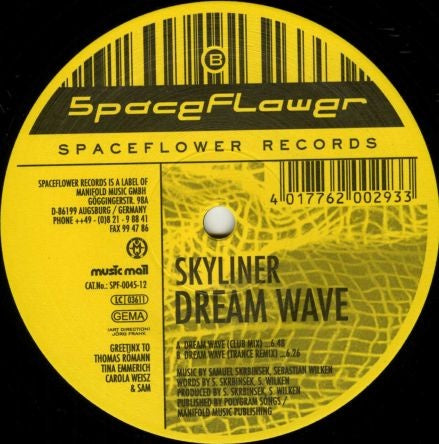 Dream Wave – Skyliner - New 12" Single Record 1999 Spaceflower Germany Vinyl - Trance