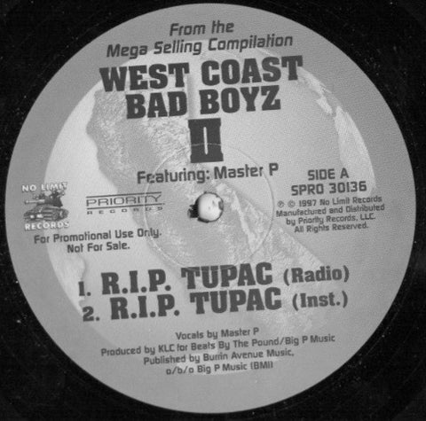 Master P – R.I.P. Tupac - VG+ 12" Single Record 1997 No LImit USA Promo Vinyl - Hip Hop