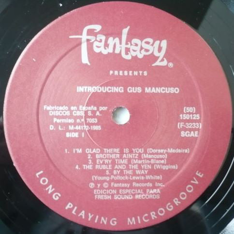 Gus Mancuso – Introducing Gus Mancuso (1956) - VG+ LP Record 1986 Fantasy Spain Import Vinyl - Jazz - Shuga Records