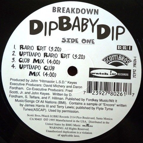 Breakdown – Dip Baby Dip - New 12" Single Record 1995 Watch It Scotti Bros USA Vinyl - Hip Hop / Bass Music / Bounce