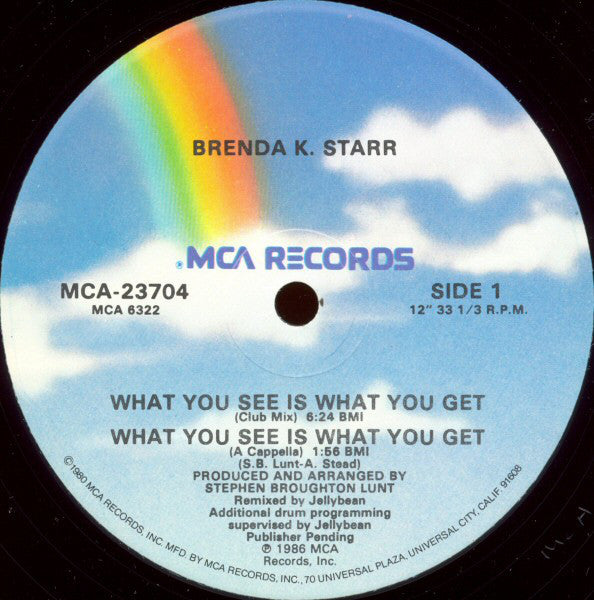 Brenda K. Starr – What You See Is What You Get - VG+ 12" SIngle USA 1986 - Synth Pop