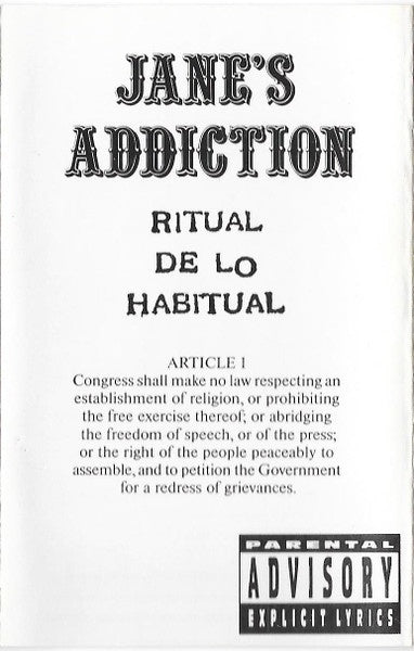 Jane's Addiction – Ritual De Lo Habitual (1990) - Used Cassette Warner Bros. Tape - Rock / Alternative Rock