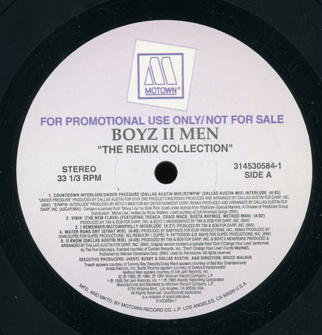 Boyz II Men – The Remix Collection - VG+ Promo 12" Single Record 1995 Motown Vinyl - Contemporary R&B