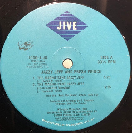 DJ Jazzy Jeff And Fresh Prince – The Magnificent Jazzy Jeff - VG+ 12" Single Record 1987 Jive USA Vinyl - Hip Hop - Shuga Records