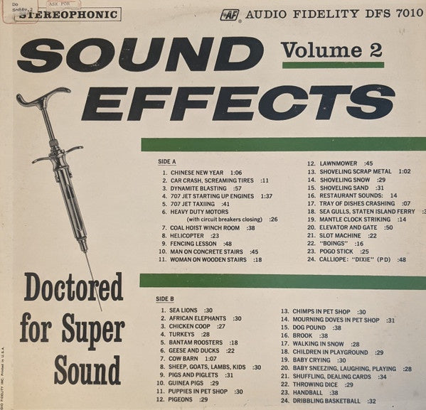 No Artist - Sound Effects Volume 2 - VG+ LP Record 1960 Audio Fidelity USA Vinyl - Special Effects / Non-Music - Shuga Records