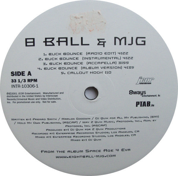 8 Ball & MJG Feat. DJ Quik – Buck Bounce - VG+ 12" Single USA 2001 (Promo) - Hip Hop - Shuga Records Chicago