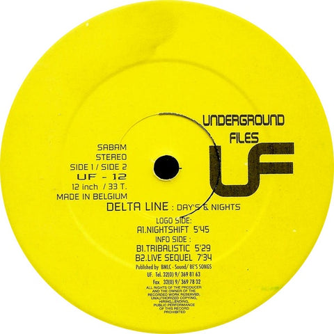 Delta Line – Day's & Nights - New 12" Single Record 1997 Underground Files Belgium Vinyl - Trance