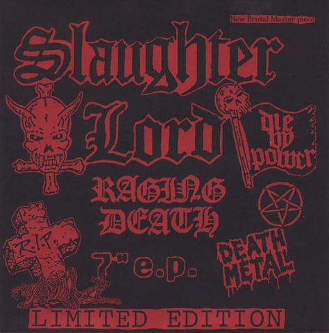 Slaughter Lord / Morbid Angel – Die By Power / Raging Death - Mint- 7" EP Record 1990 Dolores Marie USA Black Vinyl, Insert & Download -