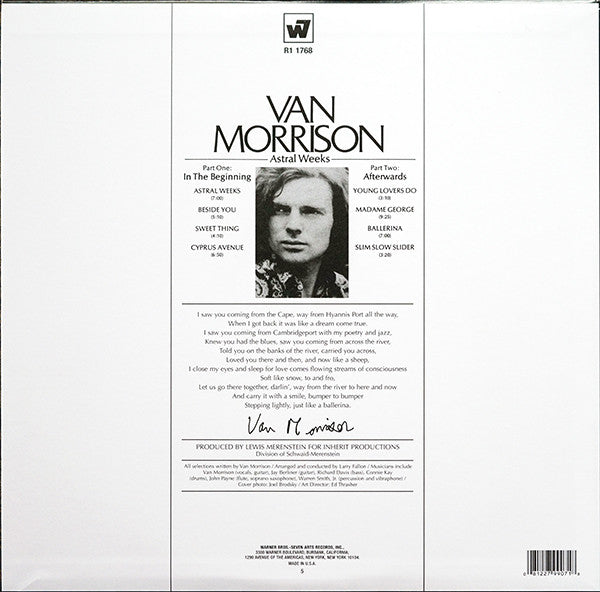 Van Morrison ‎– Astral Weeks (1968) - New LP Record 2009 Warner/Seven Arts USA Kevin Gray 180 gram Vinyl - Classic Rock / Blues Rock - Shuga Records