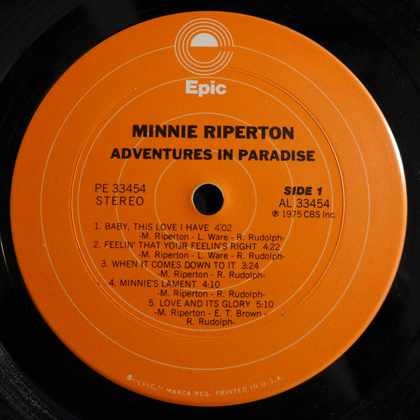 Minnie Riperton – Adventures In Paradise - VG+ LP Record 1975 Epic USA Original Vinyl - Soul - Shuga Records