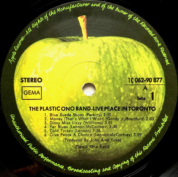 The Plastic Ono Band - Live Peace In Toronto 1969 - Mint- LP Record 1970 Apple Germany Vinyl - Rock & Roll / Avantgarde - Shuga Records