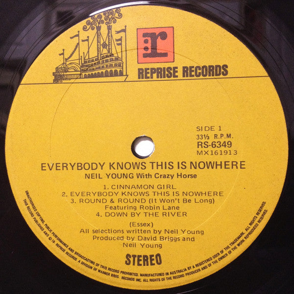 Neil Young With Crazy Horse ‎– Everybody Knows This Is Nowhere - VG LP Record 1970 Reprise Australia Vinyl - Classic Rock / Folk Rock