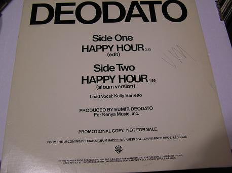 Deodato ‎– Happy Hour - Mint- 12" Single Record 1982 USA Promo Vinyl - Disco