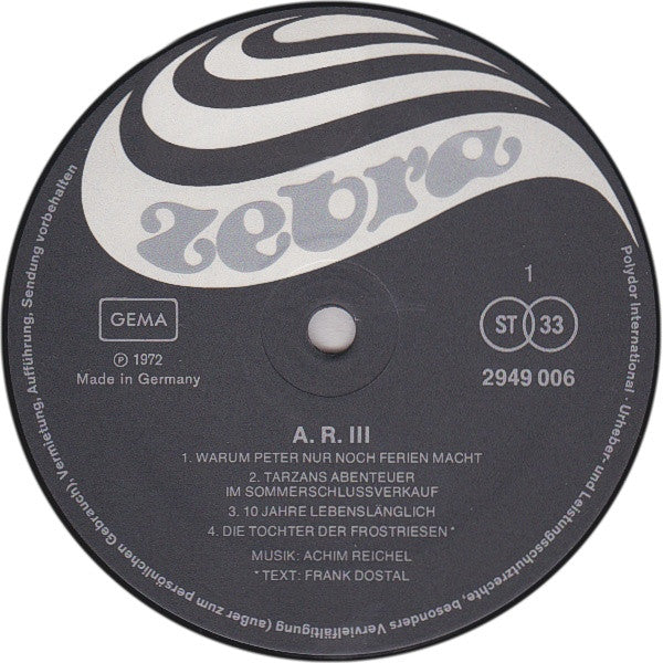 A.R. – AR3 - Mint- LP Record 1972 Zebra Germany Vinyl - Krautrock / Prog Rock / Experimental - Shuga Records