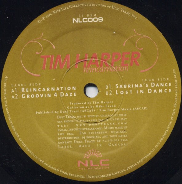 Tim Harper - Reincarnation - New 12" Single Record 1999 Nite Life Collective Dust Traxx Vinyl - Chicago House / Deep House - Shuga Records