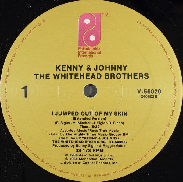 Kenny & Johnny The Whitehead Brothers – I Jumped Out Of My Skin - VG+ 12" Single Record 1986 Philadelphia International USA Vinyl - Soul / R&B