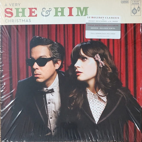 She & Him – A Very She & Him Christmas (2011) - New LP Record 2022 Merge Urban Outfitters Exclusive Green + Silver Vinyl & Download - Holiday / Pop