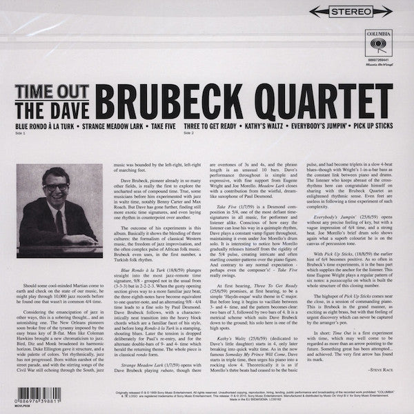 The Dave Brubeck Quartet ‎– Time Out (1959) - New LP Record 2010 Music On Vinyl Europe Import 180 gram Vinyl - Jazz / Bop / Hard Bop - Shuga Records