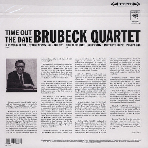 The Dave Brubeck Quartet ‎– Time Out (1959) - New LP Record 2010 Music On Vinyl Europe Import 180 gram Vinyl - Jazz / Bop / Hard Bop