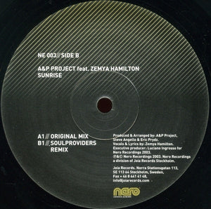 A&P Project Feat. Zemya Hamilton – Sunrise - New 12" Single Record 2003 Nero Sweden Vinyl - House - Shuga Records