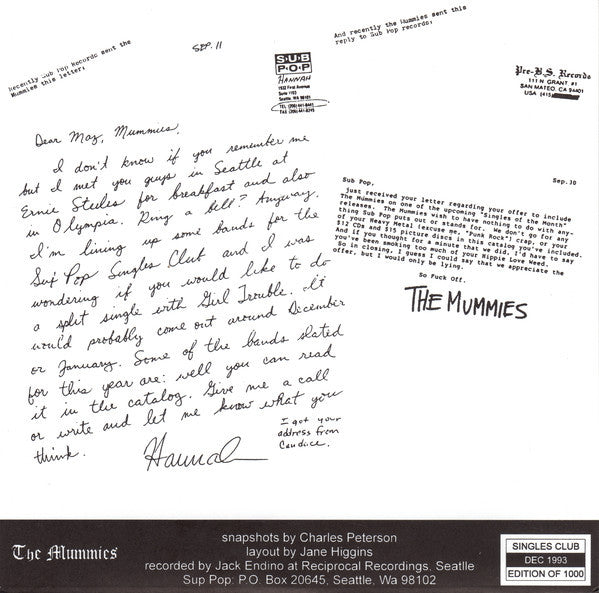 The Mummies ‎– Uncontrollable Urge b/w Girl You Want - Mint- 7" USA 1993 (Garage Rock, Punk) - 7"B01-002 - Shuga Records