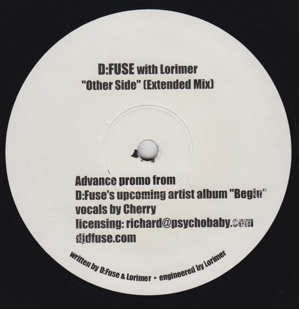 D:Fuse With Lorimer – The Other Side - Mint- 12" Promo Single Record 2006 System Vinyl - Progressive House / Trance