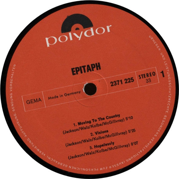Epitaph – Epitaph - VG+ LP Record 1971 Polydor Germnay Vinyl - Hard Rock