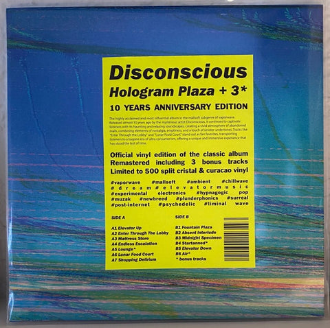 Disconscious – Hologram Plaza (2013) - New LP Record 2023 HOLOGRAM PLAZA Europe Clear & Blue Split - Electronic / Vaporwave