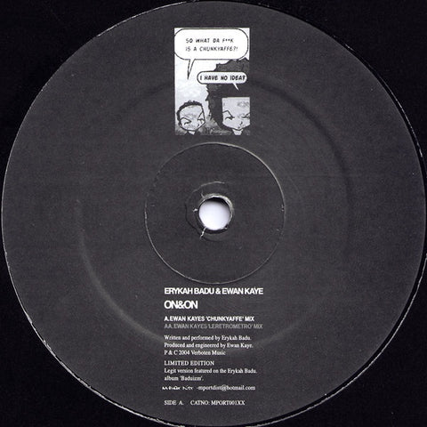 Erykah Badu & Ewan Kaye – On&On - VG+ 12" Single Record Verboten UK Vinyl - House / Progressive