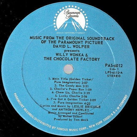 Leslie Bricusse and Anthony Newley – Willy Wonka & The Chocolate Factory - Mint- LP Record 1973 Paramount USA Vinyl - Soundtrack - Shuga Records