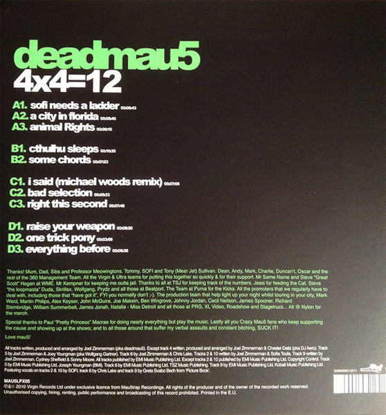 Deadmau5 ‎– 4x4=12 - Mint- 2 LP Record 2011 Ultra Music USA Red & Green Vinyl - Electronic / Electro House / Dubstep - Shuga Records