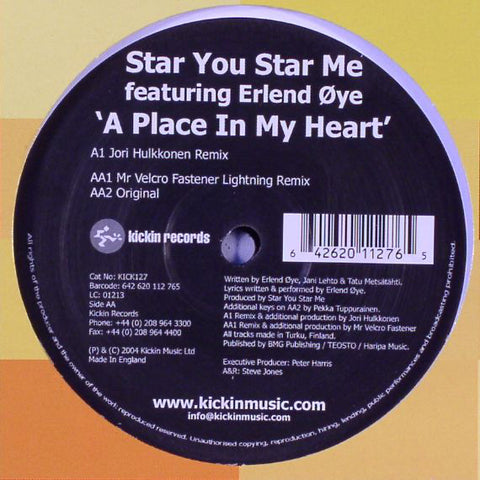 Star You Star Me (Featuring Erlend Oyo) - A Place In My Heart VG+ 12" Single 2004 Kickin UK - House