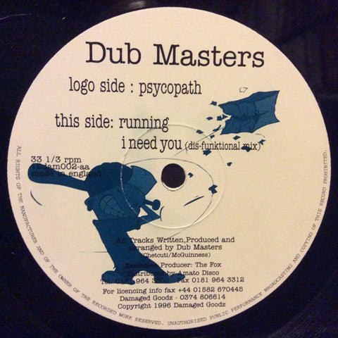 Dub Masters – Psycopath - New 12" Single Record 1997 Damaged Goods UK Vinyl - House