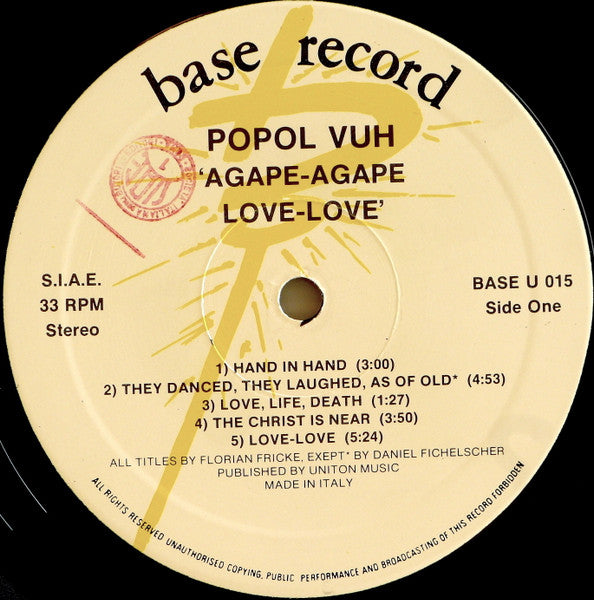 Popol Vuh – Agape - Agape, Love - Love - Mint- LP Record 1984 Base Italy Vinyl - Krautrock / Psychedelic Rock / Electronic - Shuga Records