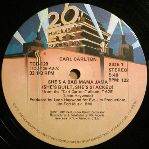 Carl Carlton – She's A Bad Mama Jama (She's Built, She's Stacked) - VG+ 12" Single USA 1981 - Disco/Funk
