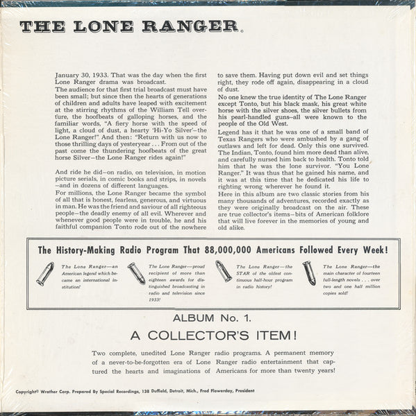 Unknown Artist – The Lone Ranger - VG LP Record 1964 Special Recordings USA Vinyl - Soundtrack / Radioplay - Shuga Records