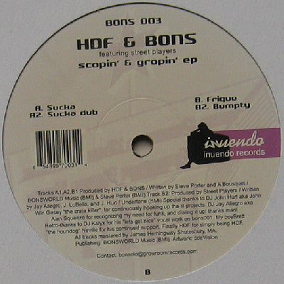 HDF & Bons - Scopin' & Gropin' EP - New 12" Single Record 2004 Inuendo UK Vinyl - House / Tech House - Shuga Records