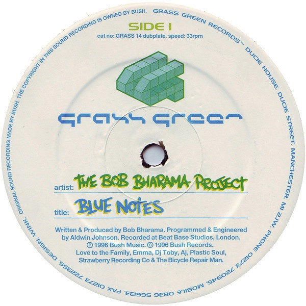 The Bob Bharama Project – Blue Notes - New 12" EP Record 1996 Grass Green UK Vinyl - Techno / Tech House