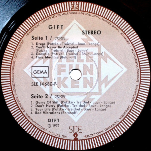 Gift – Gift - Mint- LP Record 1972 Telefunken Germany Vinyl - Prog Rock / Krautrock