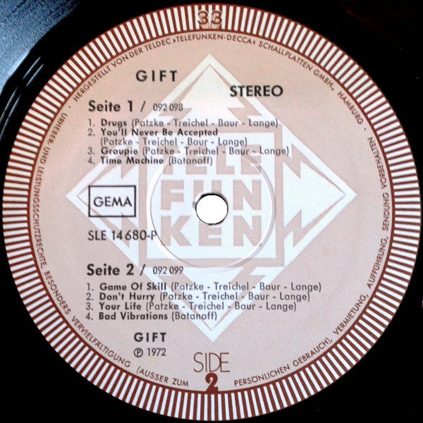 Gift – Gift - Mint- LP Record 1972 Telefunken Germany Vinyl - Prog Rock / Krautrock - Shuga Records