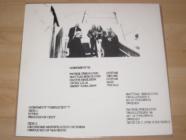 Gorement – Obsequies.... - Mint- 7" Single Record 1992 After World USA Red Vinyl - Death Metal - Shuga Records