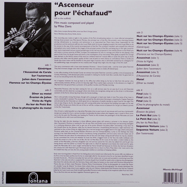 Miles Davis ‎– Ascenseur Pour L'Échafaud (Lift To The Scaffold) (1958) - New 2 LP Record 2011 Music On Vinyl Europe Import 180 gram - Jazz / Hard Bop / Modal - Shuga Records