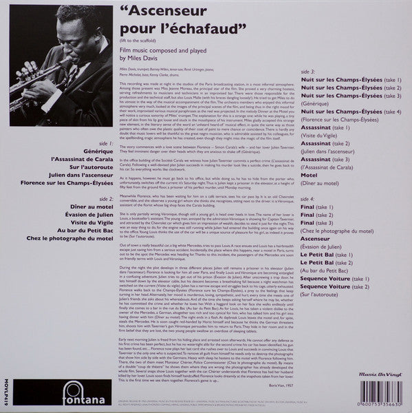 Miles Davis ‎– Ascenseur Pour L'Échafaud (Lift To The Scaffold) (1958) - New 2 LP Record 2011 Music On Vinyl Europe Import 180 gram - Jazz / Hard Bop / Modal