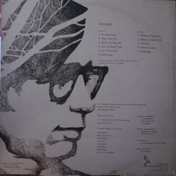 Jon Neergaard ‎– Choosing - VG+ Lp Record 1975 Revelation Media USA Private Press Vinyl - Folk / Gospel / Soul / Acid - Shuga Records