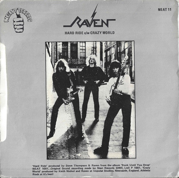 Raven – Hard Ride - Mint- 7" Single Record 1981 Neat UK Vinyl - Heavy Metald Ride