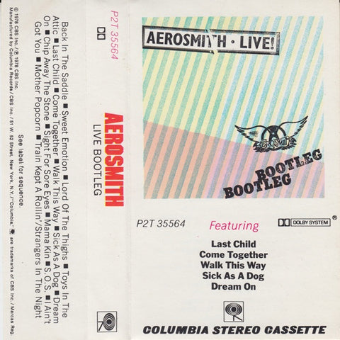 Aerosmith – Live! Bootleg- Used Cassette 1978 Columbia Tape- Rock