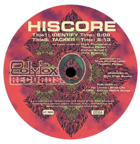 Hiscore – Identify / Tacker - New 12" Single Record 1997 Polytox Germany Vinyl - Acid / Goa Trance / Hard Trance