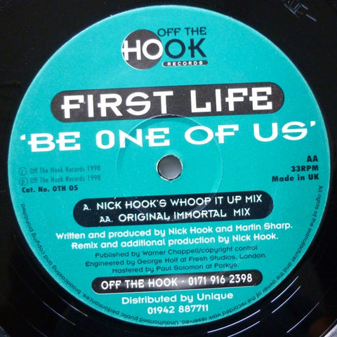 First Life – Be One Of Us - Mint- 12" Single Record 1998 Off The Hook UK Vinyl - Trance