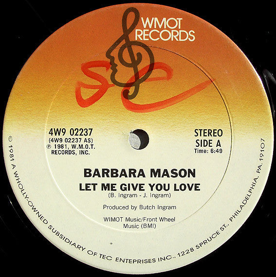 Barbara Mason ‎– Let Me Give You Love VG+ - 12" Single 1981 WMOT USA - Disco - Shuga Records